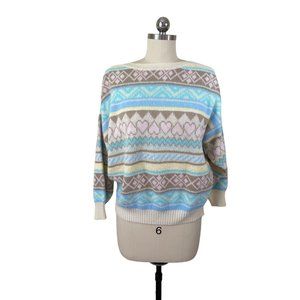 Yessica Y2K VTG Womens Sweater 44 Germany L-XL Blue Pastel Heart Boatneck